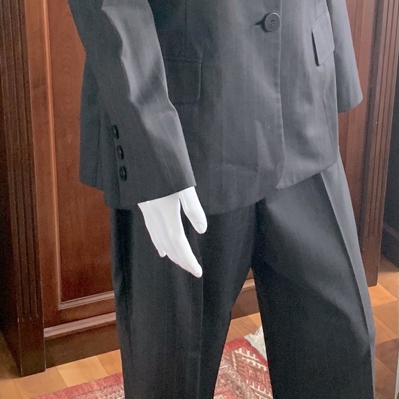 Shiny Black Double Collar Long Blazer & pants suit 100% fine wool W red stripes - Picture 11 of 16